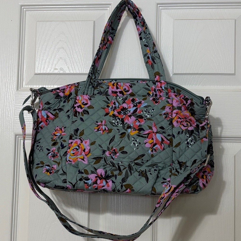 Vera Bradley multi strap satchel in Rosy Outlook. 15”w x 10”h x 4”d